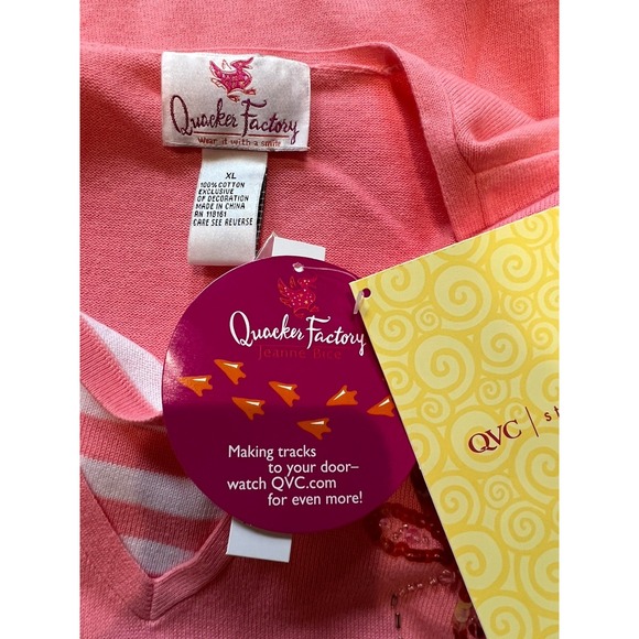 Quacker Factory Pink Butterfly Knit Sweater Top Size XL Beaded  Sequin Whimsical - Picture 6 of 8